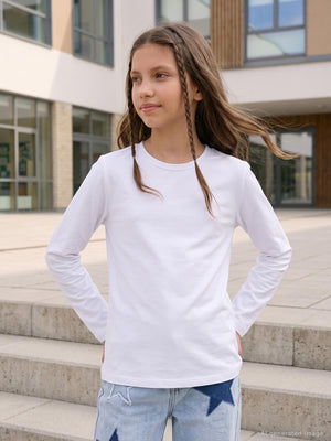 Civil Girls Kız Çocuk Basic Sweatshirt | Likralı Süprem Uzun Kol | Okul Kreş ve Günlük Kullanım - Beyaz