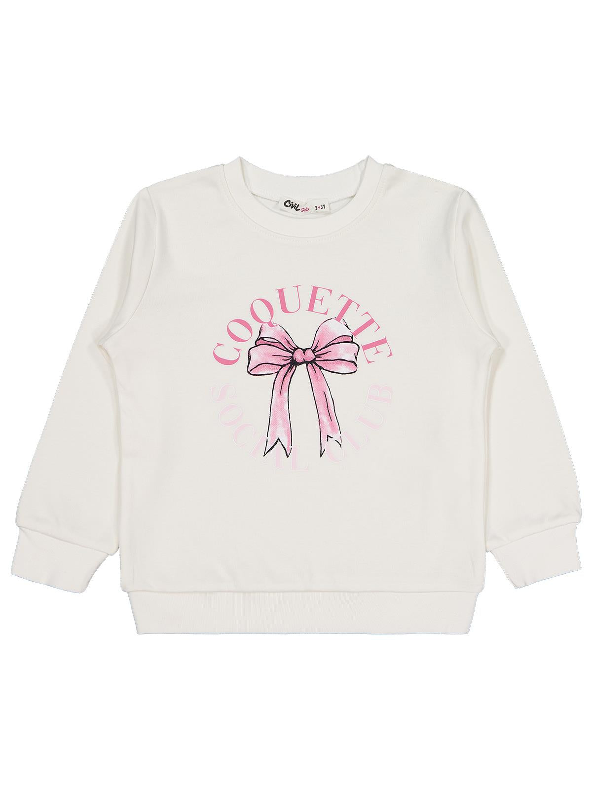 Civil Girls Kurdela Baskılı 2-5 Yaş Sweatshirt - Ekru