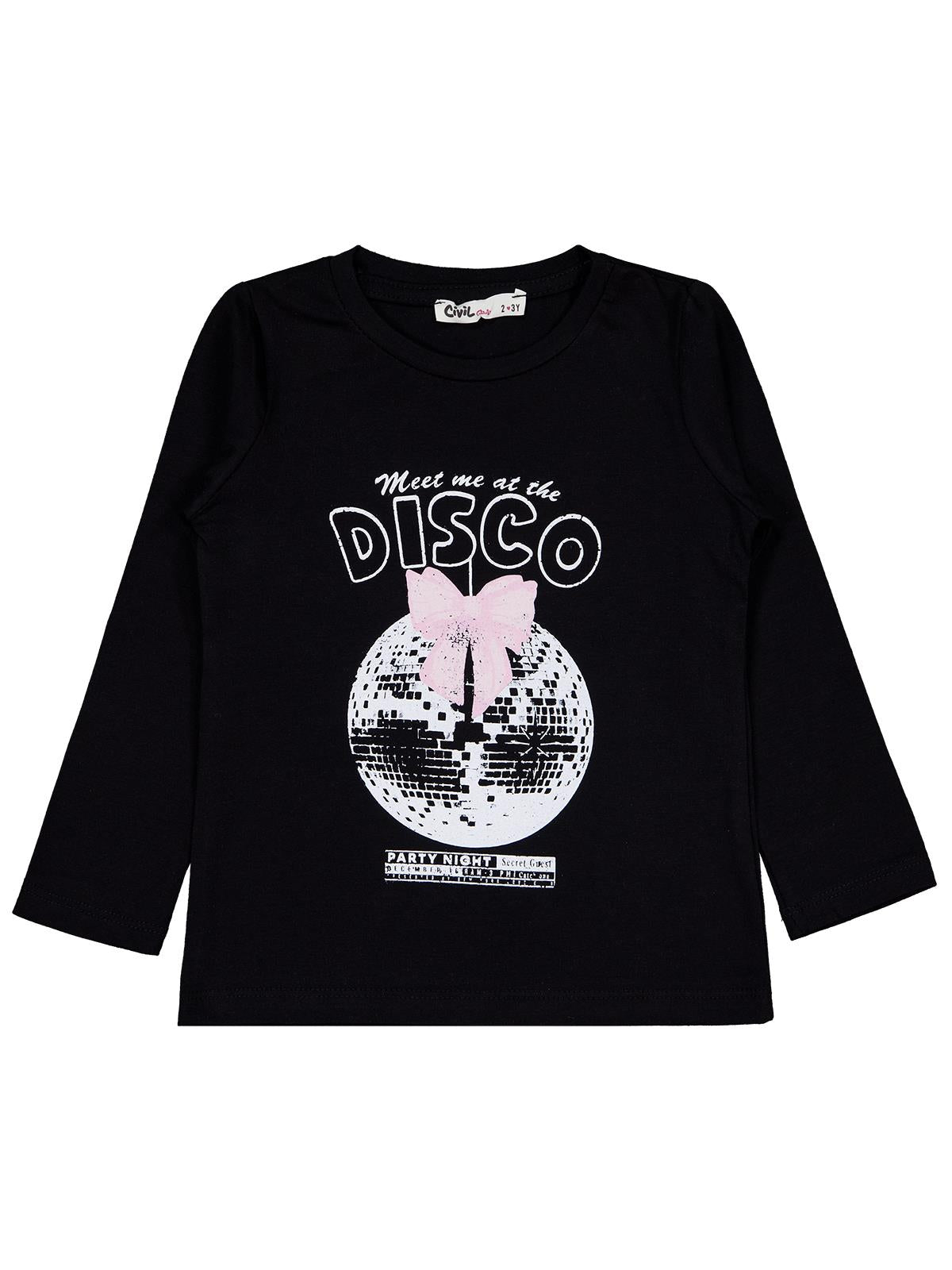 Civil Kız Çocuk Parti Night Baskılı Sweatshirt | Likralı Süprem | Okul Kreş ve Günlük Kullanım - Siyah