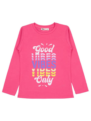 Civil Kız Çocuk Good Vibes Only Baskılı Sweatshirt | Likralı Süprem | Okul Kreş ve Günlük Kullanım - Pembe