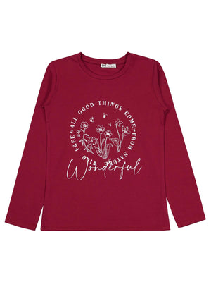 Civil Girls Wonderful Baskılı 10-13 Yaş Sweatshirt - Bordo