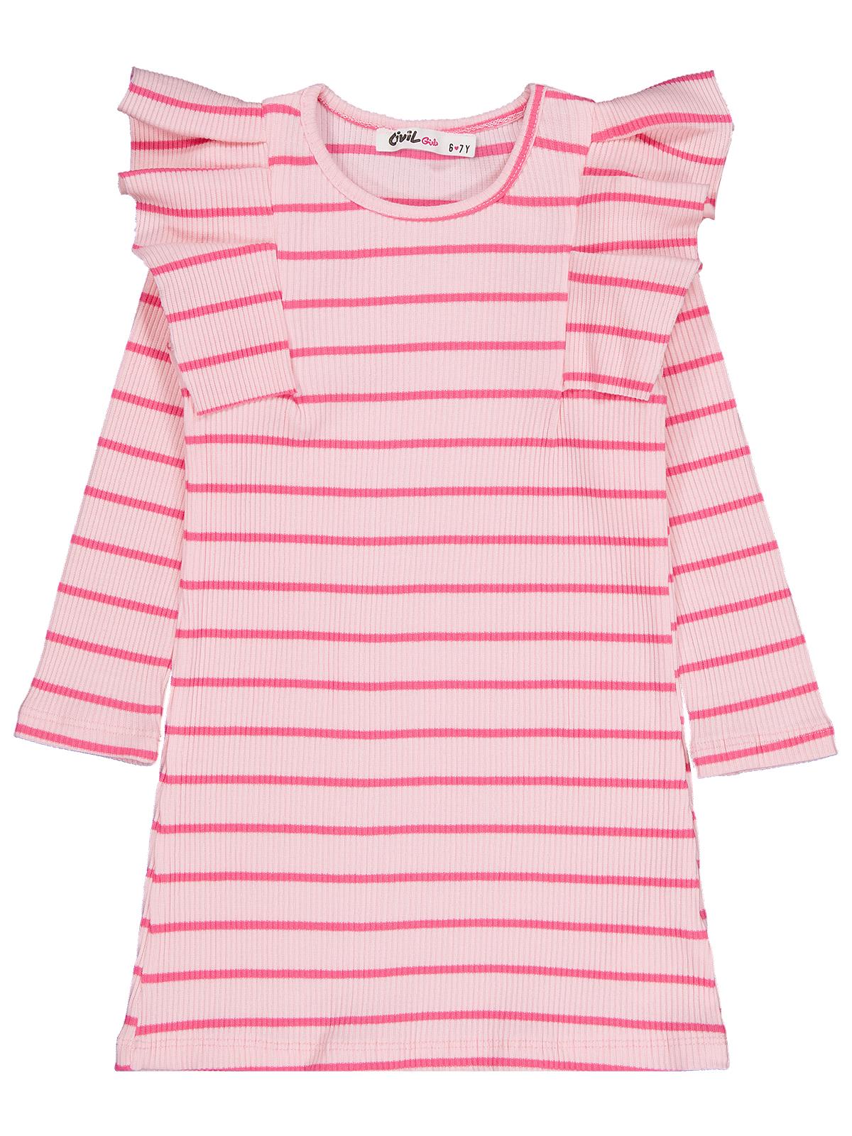 Civil Girls Çizgili 6-9 Yaş Elbise - Pembe