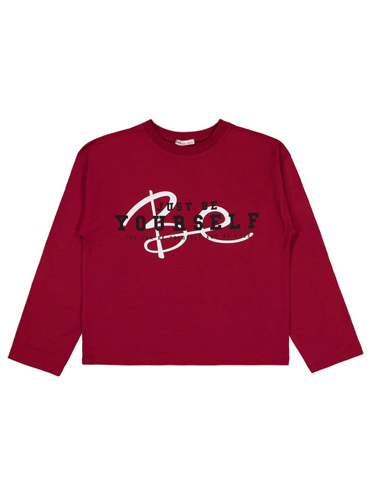 Civil Kız Çocuk Be Yourself Baskılı Sweatshirt | Okul Kreş ve Günlük Kullanım - Bordo