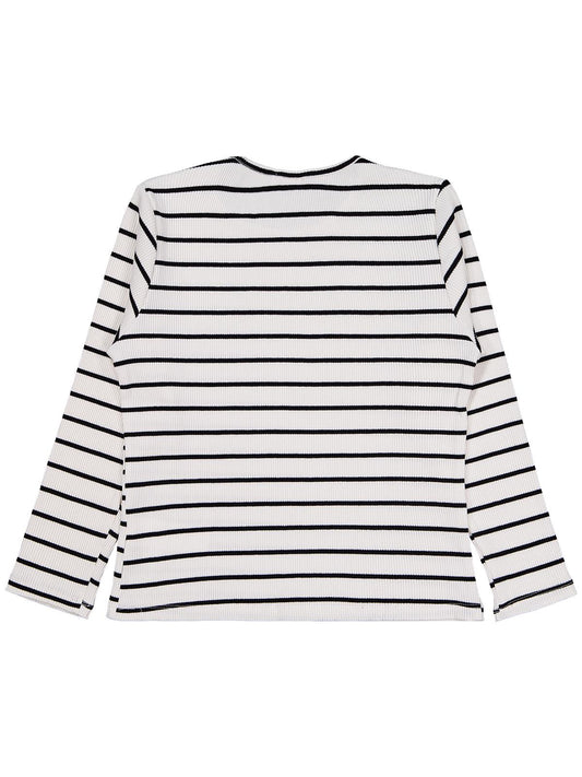 Civil Kız Çocuk Kalın Çizgili Sweatshirt | Kaşkorse Uzun Kol | Okul Kreş ve Günlük Kullanım - Ekru