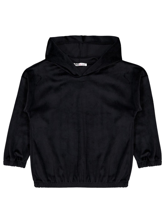 Civil Kız Çocuk Sweatshirt | Kadife Uzun Kol Kapşonlu | Okul Kreş ve Günlük Kullanım - Siyah