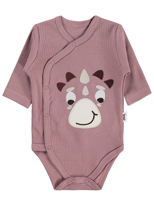Civil Baby Dinozor Nakışlı 1-9 Ay Çıtçıtlı Badi - Kahve