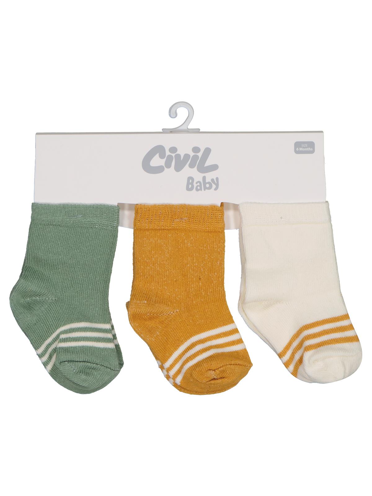 Civil Baby Basic Çizgili 3'lü 6- Bebek Erkek Çorap Set