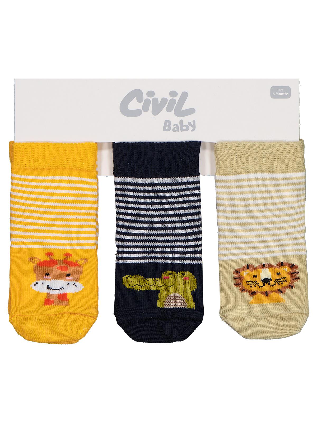 Civil Baby Animal 3'lü 6- Bebek Erkek Çorap Set