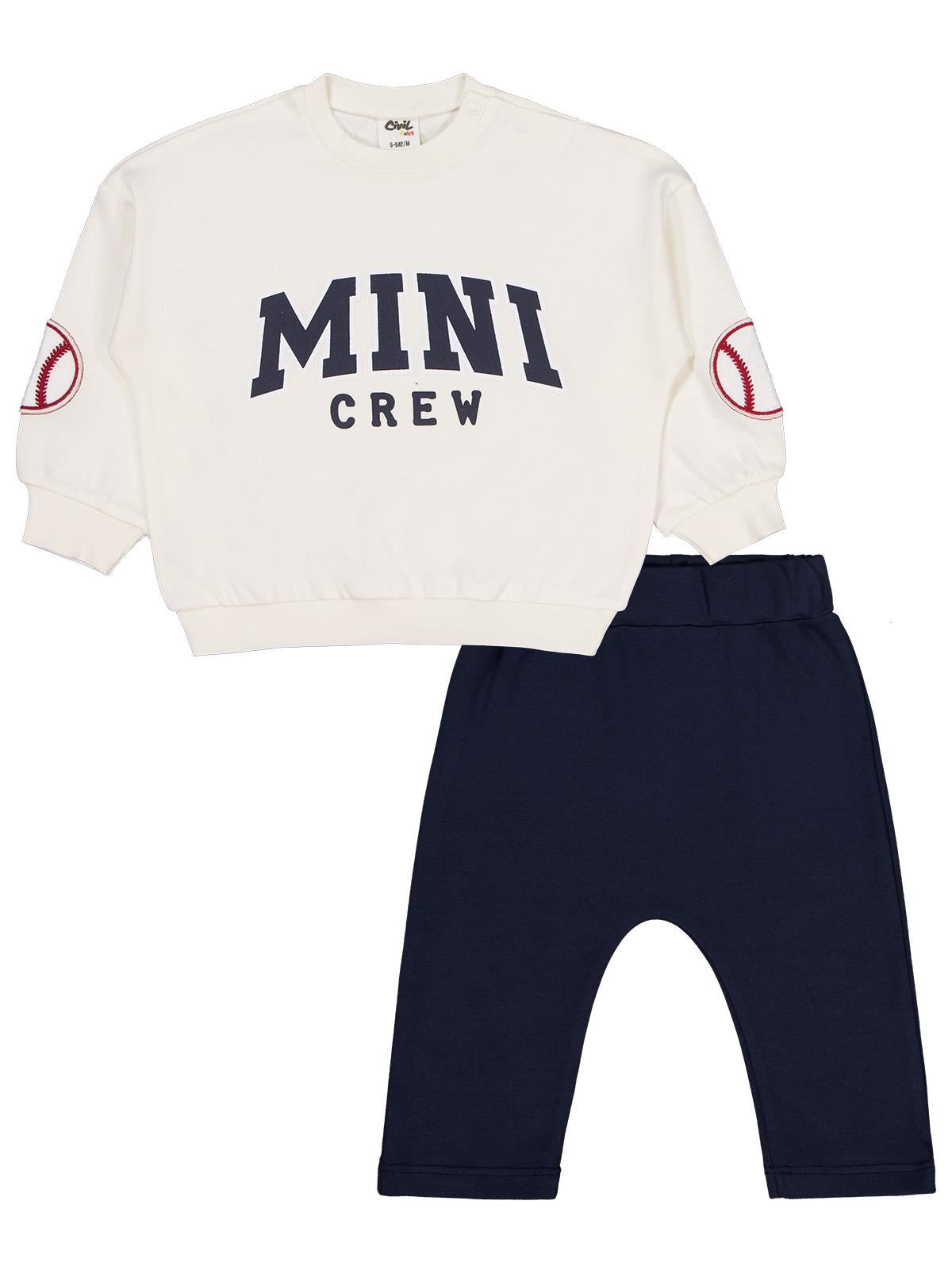 Civil Baby Mını Crew Baskılı 6-18 Ay Takım - Ekru