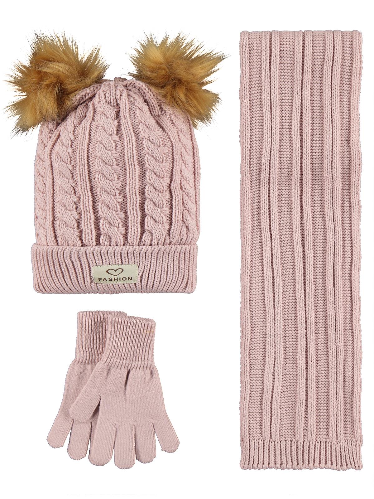 Civil Girls 6-9 Yaş Atkı Bere Eldiven Set - Pembe