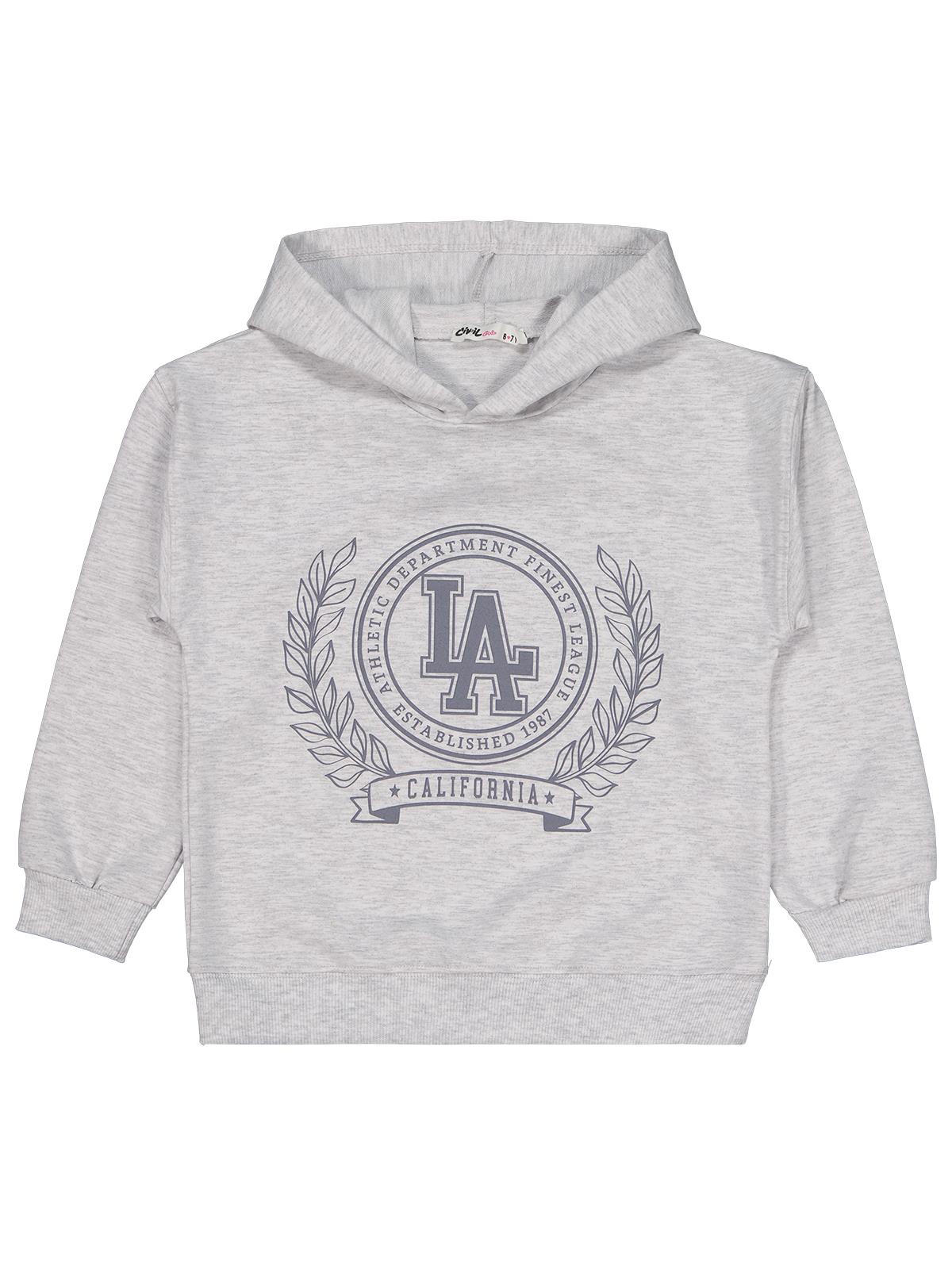 Civil Kız Çocuk CALIFIRNIA Baskılı Sweatshirt | 2 İp Uzun Kol | Okul Kreş ve Günlük Kullanım - Gri