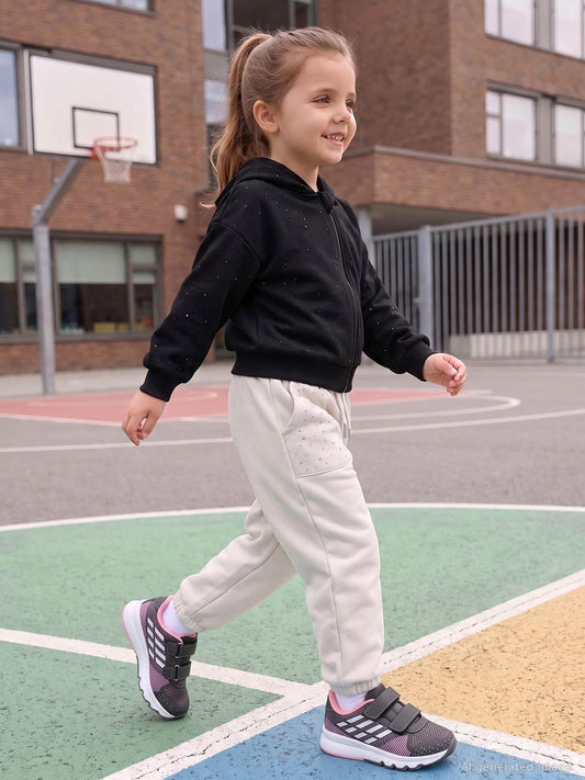 Civil Girls Kız Çocuk Cepte Taş Baskılı Eşofman Altı | 3 İp Baskılı | Okul Kreş ve Günlük Kullanım - Gri