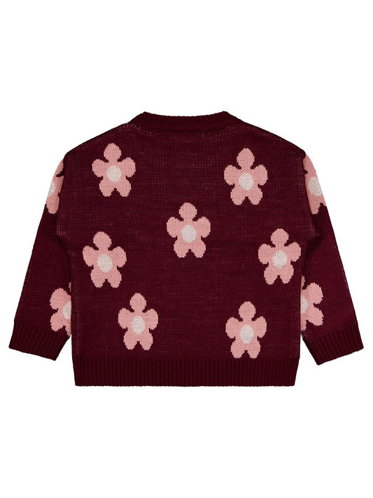 Civil Girls Papatya Desenli 2-5 Yaş Kazak - Bordo