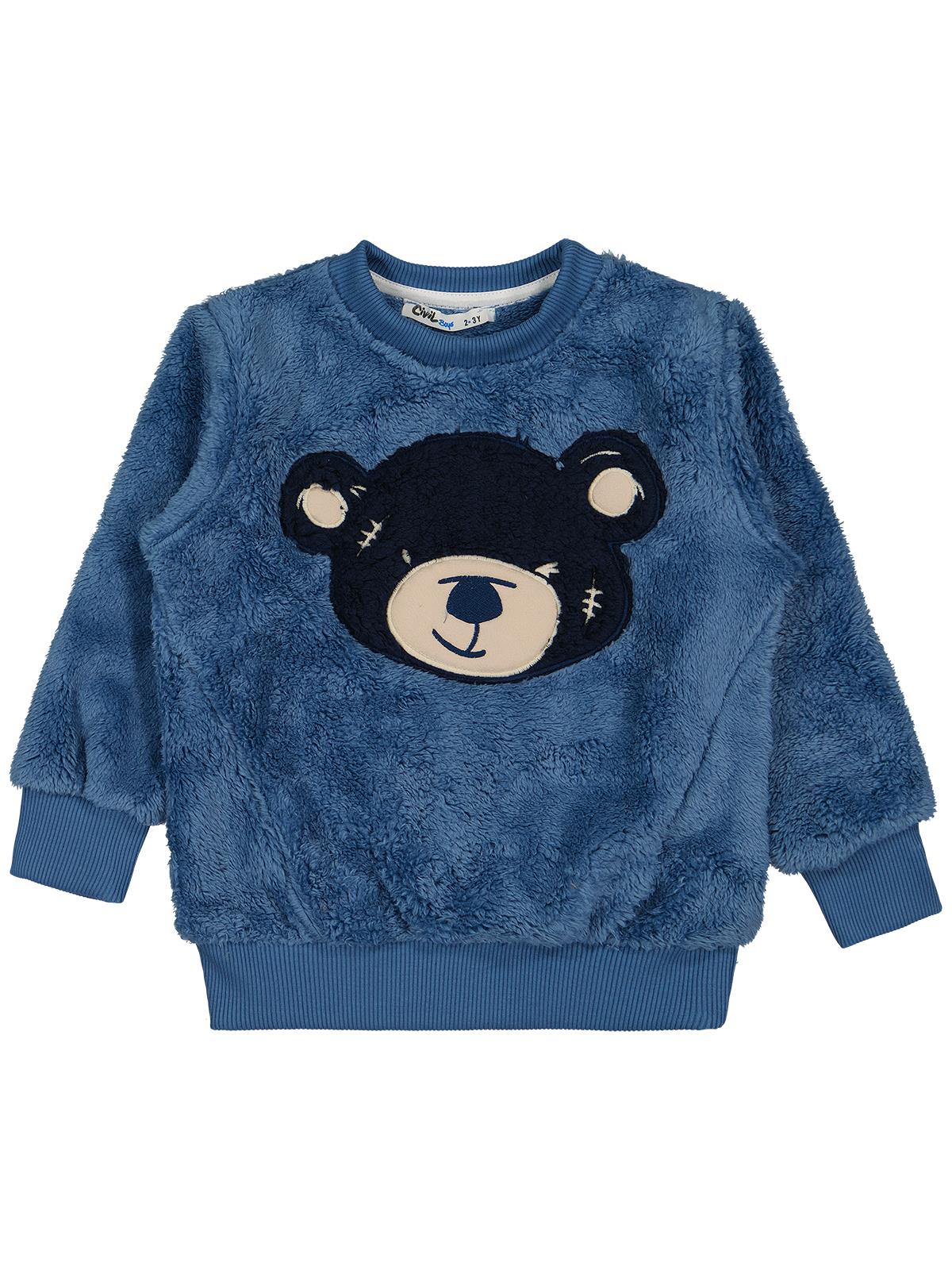 Civil Boys Erkek Çocuk Ayı Nakışlı Sweatshirt | Velsoft Uzun Kol | Okul Kreş ve Günlük Kullanım - Mavi