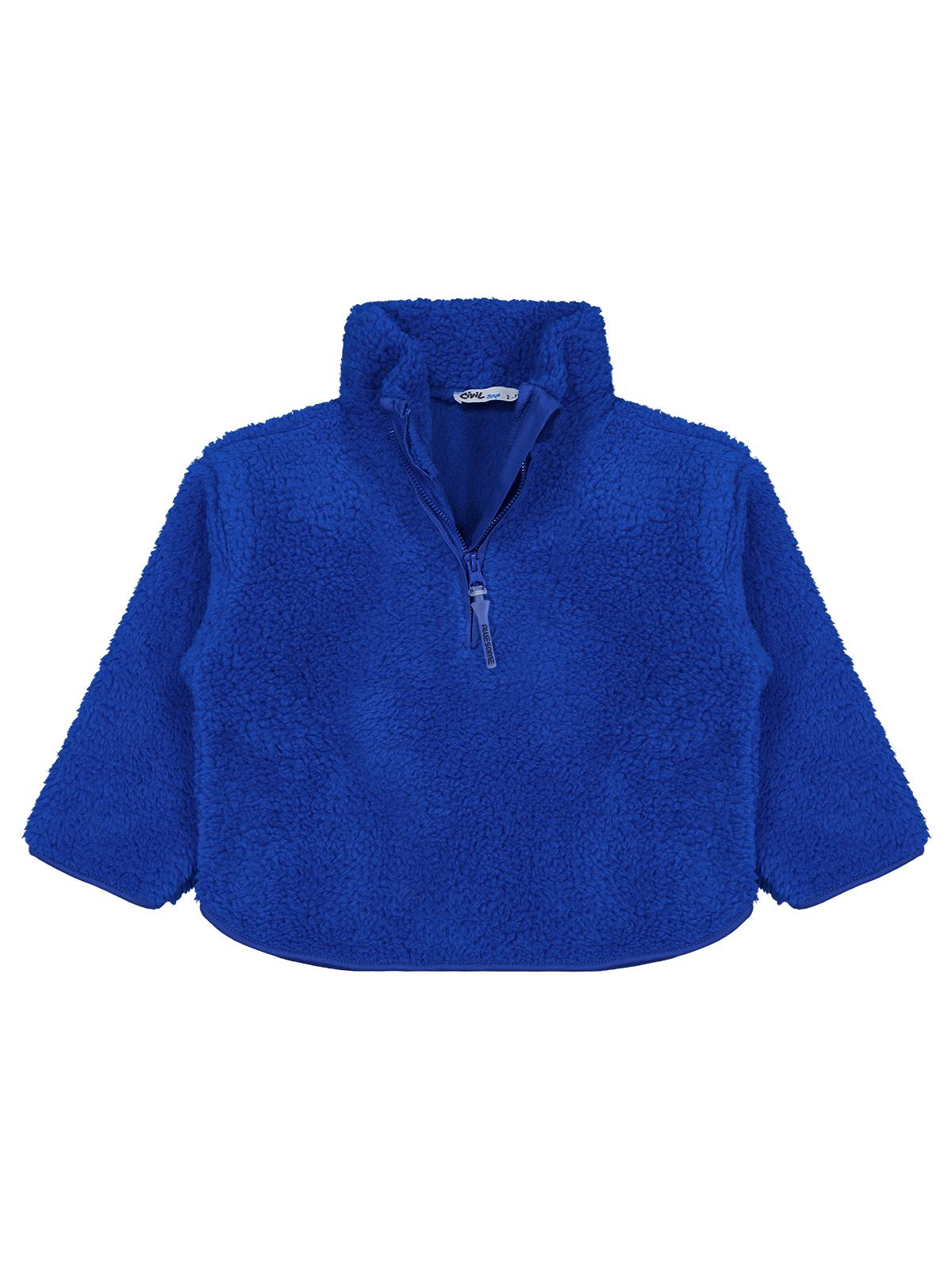 Civil Boys Erkek Çocuk Biyeli Yarım Fermuarlı Sweatshirt | Velsoft | Okul Kreş ve Günlük Kullanım - Mavi