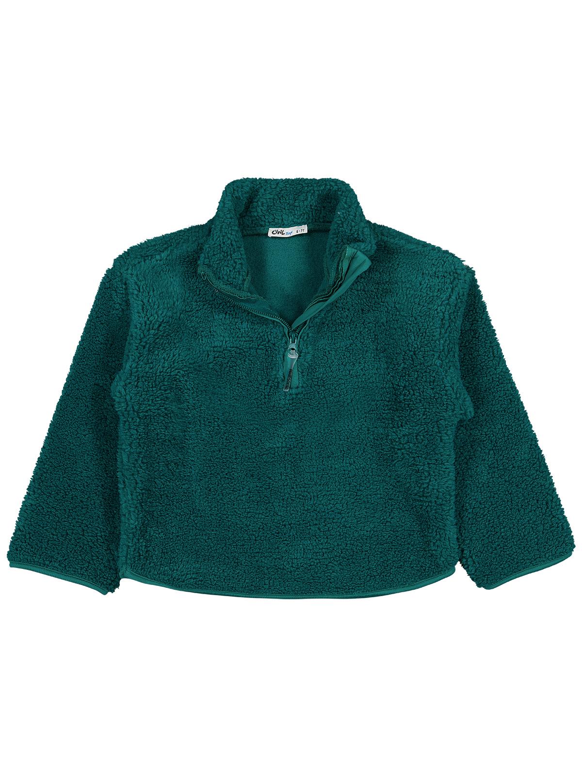 Civil Boys Erkek Çocuk Biyeli Yarım Fermuarlı Sweatshirt | Velsoft | Okul Kreş ve Günlük Kullanım - Yeşil