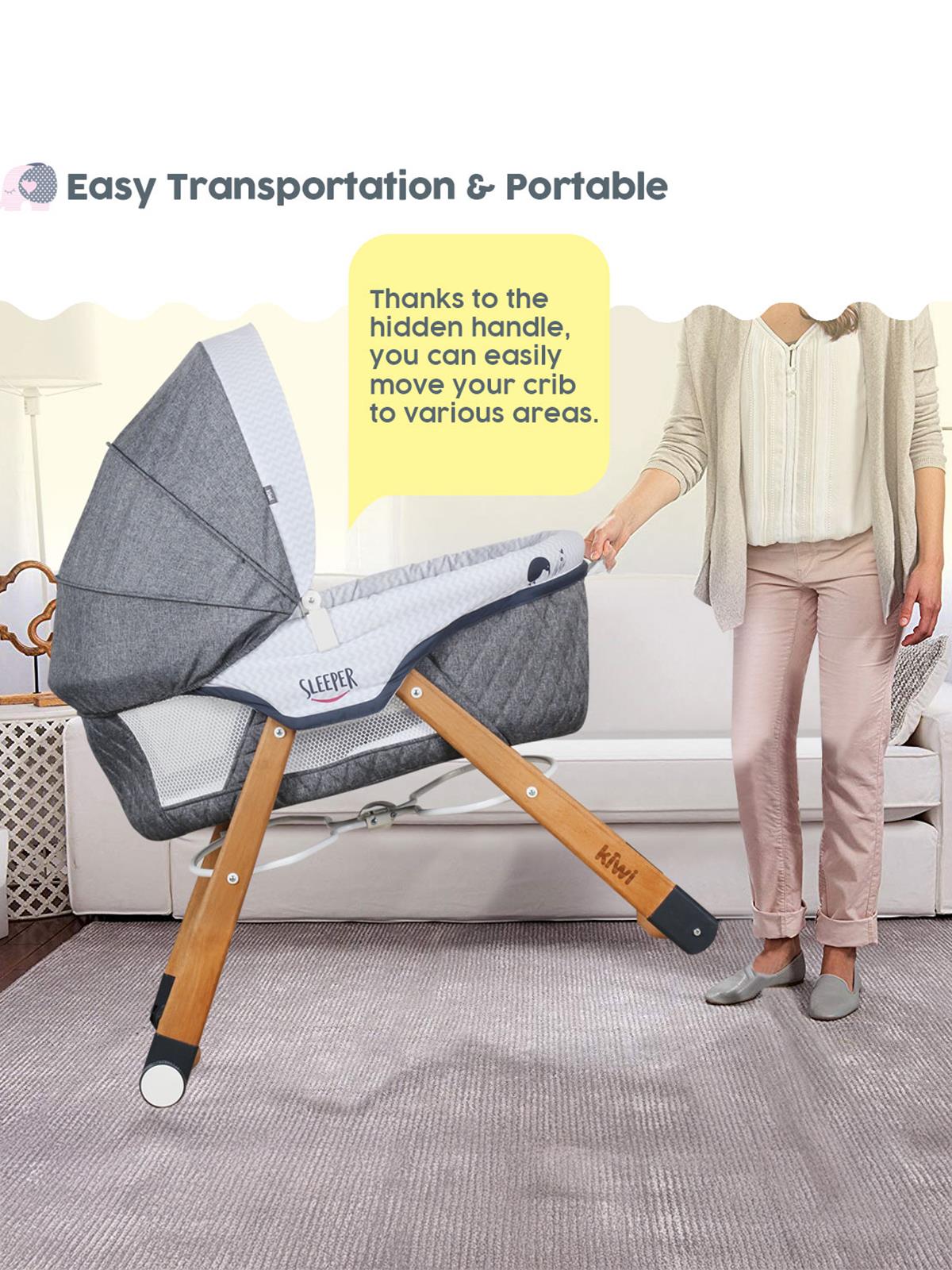 Kiwi Sleeper Portatif Anne Yanı Beşik - Gri