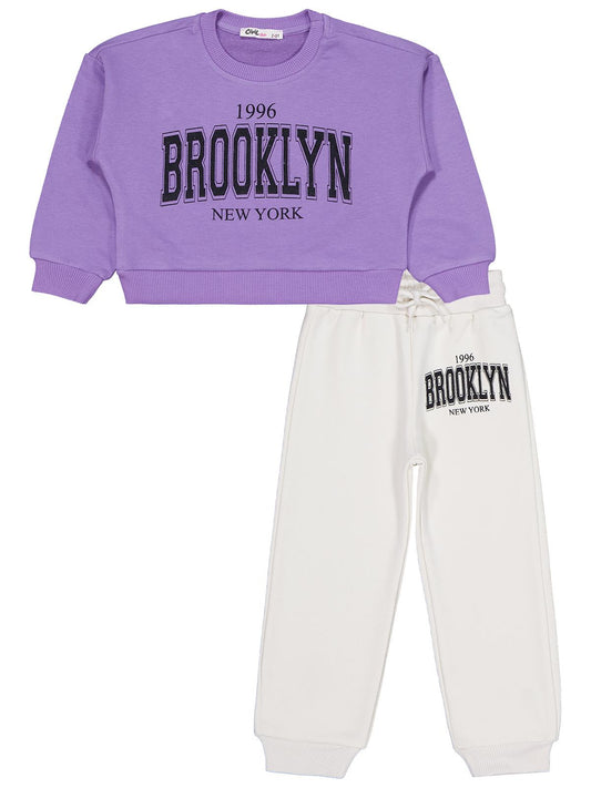 Civil Girls Kız Çocuk Brooklyn Baskılı Eşofman Takımı | Okul Kreş ve Günlük Kullanım - Lila