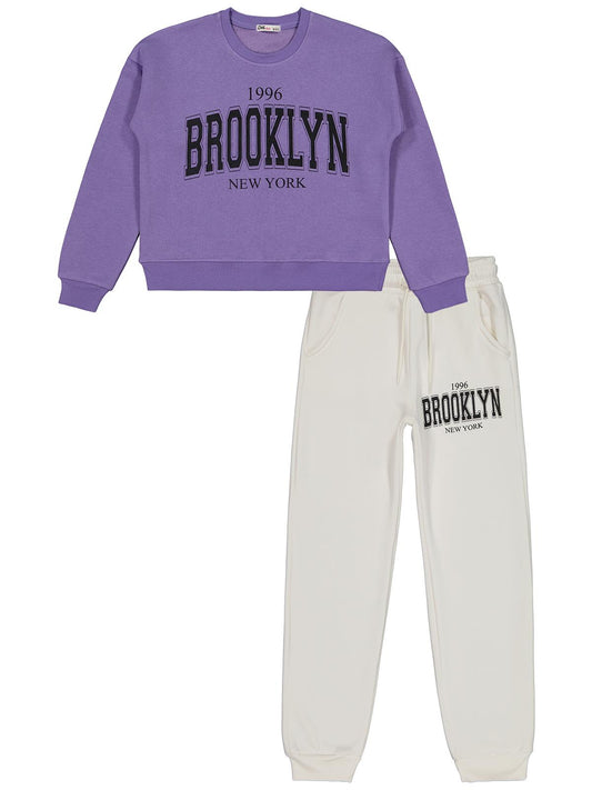 Civil Girls Brooklyn Baskılı 10-13 Yaş Eşofman Takımı - Lila