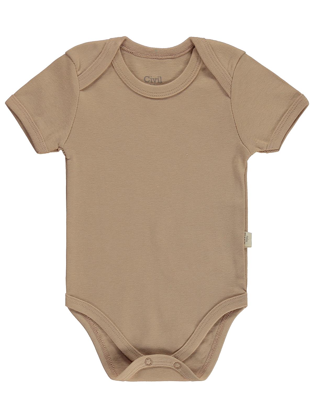 Civil Baby Düz Renkli Kısa Kol  Çıtçıtlı Badi - Kahverengi