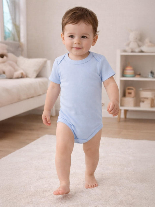 Civil Baby Düz Renkli Kısa Kol 3-9 Ay Çıtçıtlı Badi - Mavi