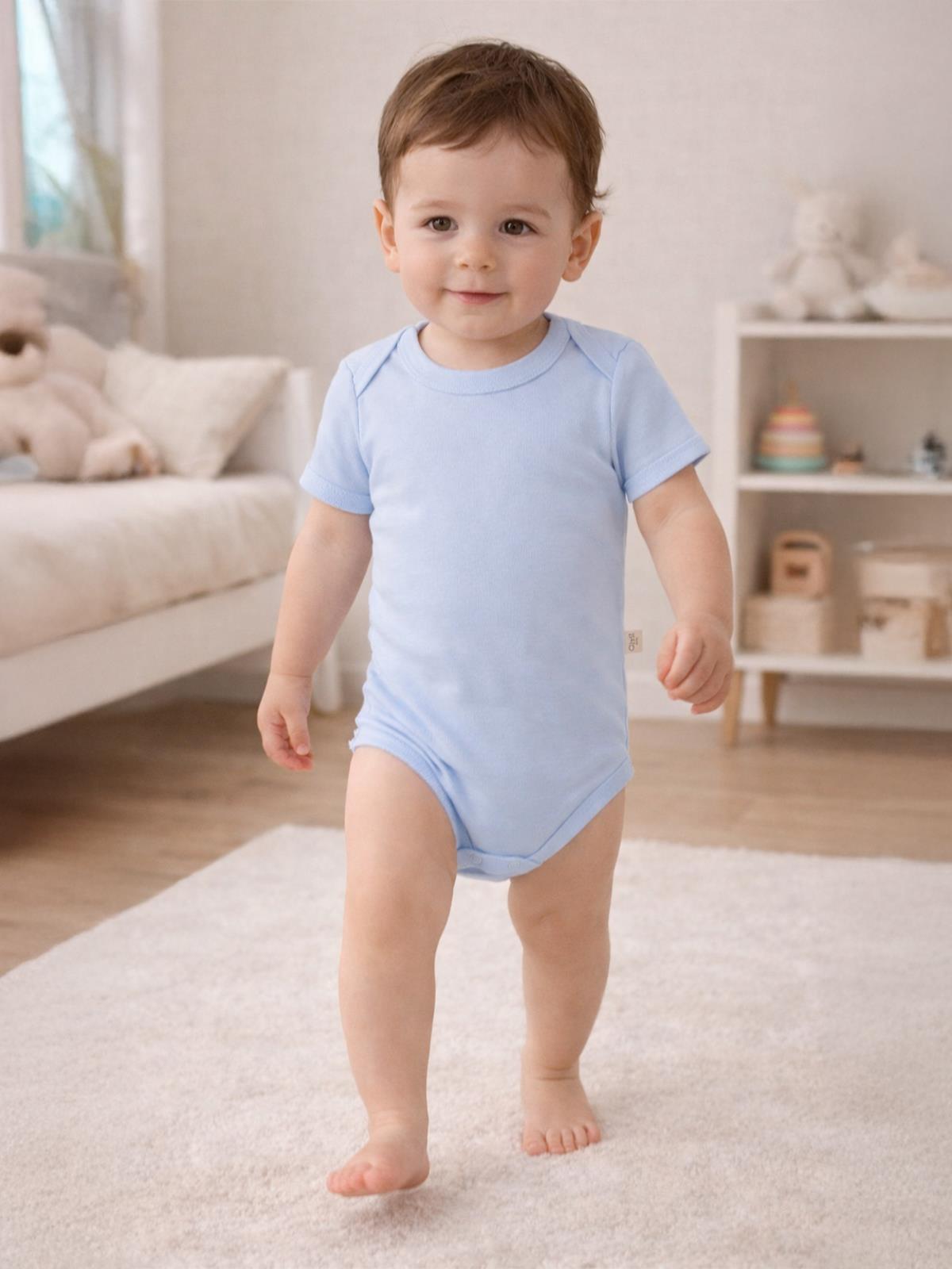Civil Baby Düz Renkli Kısa Kol  Çıtçıtlı Badi - Mavi