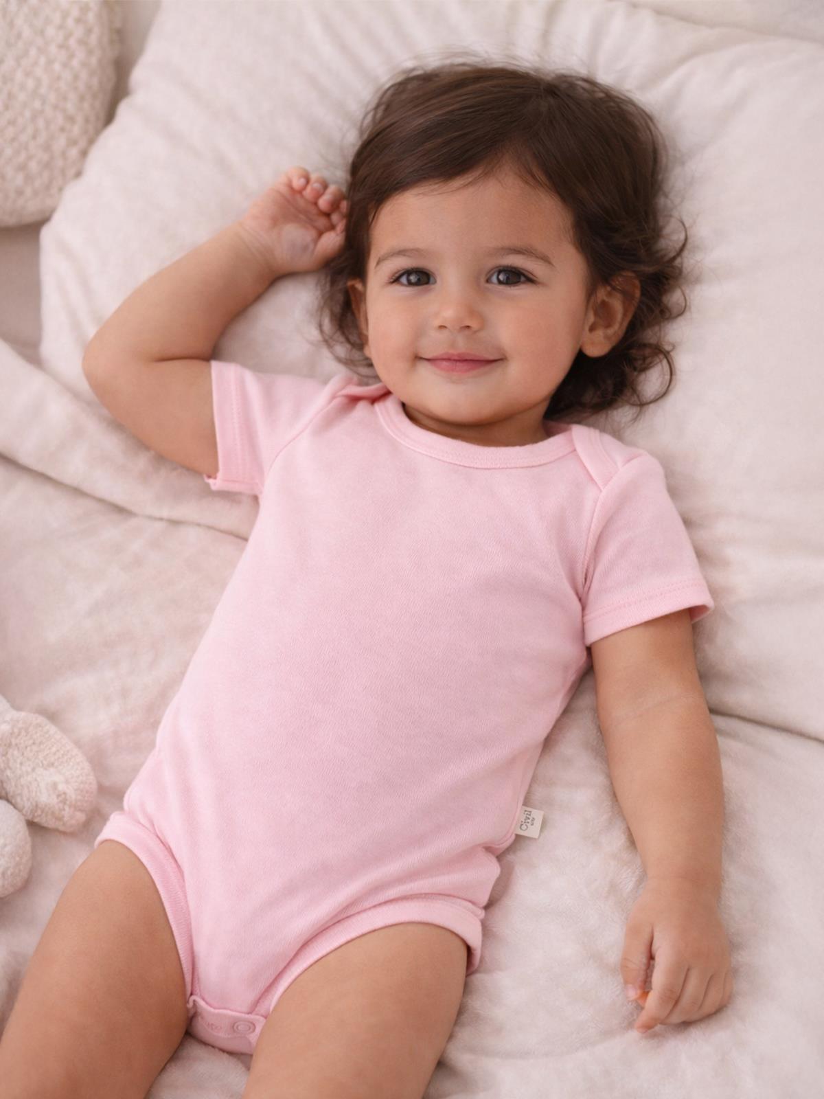 Civil Baby Düz Renkli Kısa Kol 1-3 Yaş Çıtçıtlı Badi - Pembe