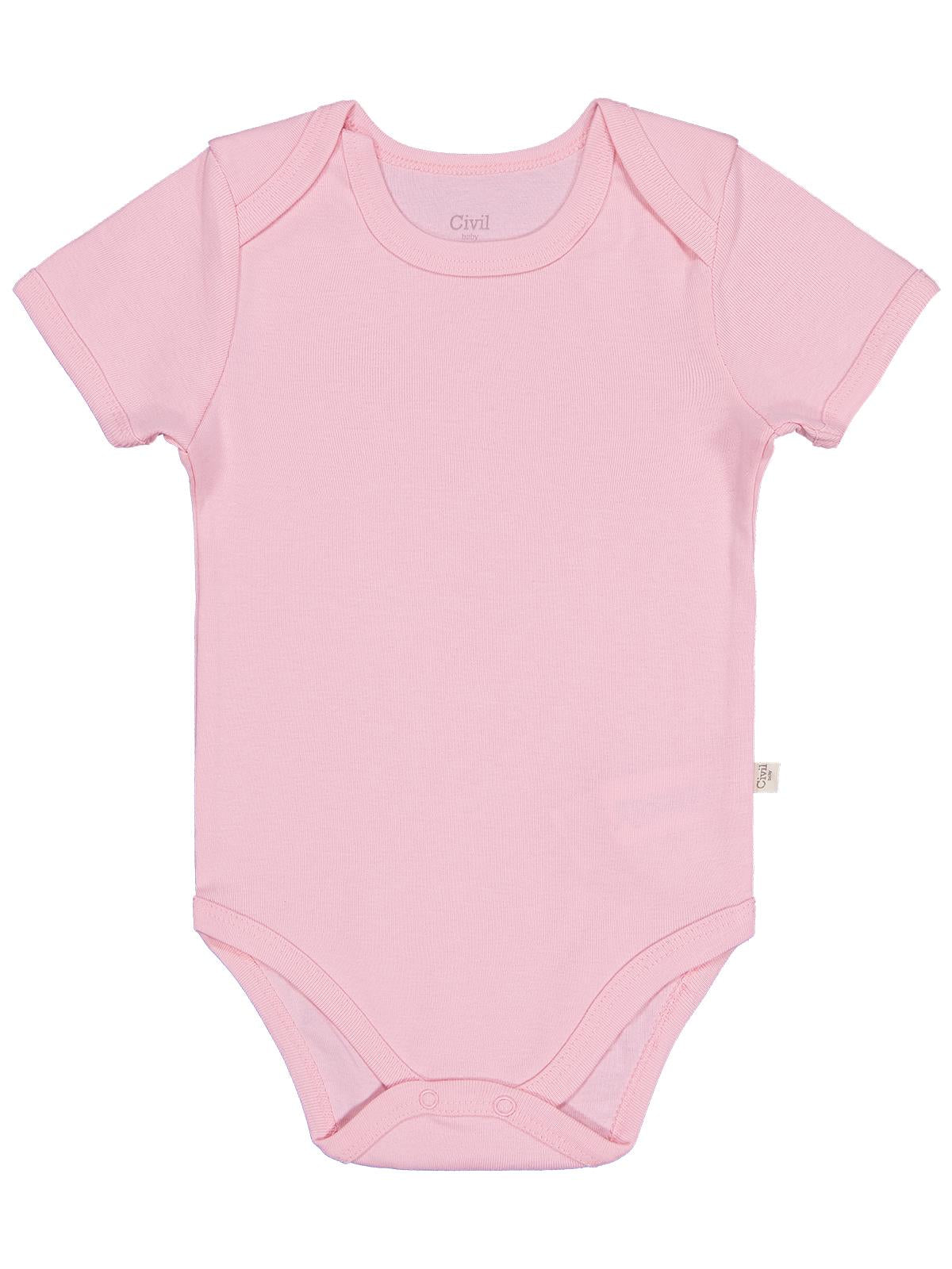 Civil Baby Düz Renkli Kısa Kol 1-3 Yaş Çıtçıtlı Badi - Pembe