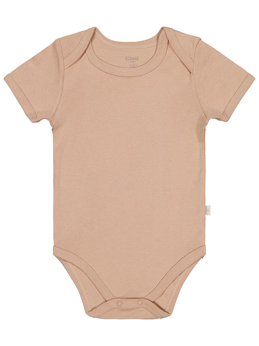 Civil Baby Düz Renkli Kısa Kol 3-9 Ay Çıtçıtlı Badi - Kahverengi