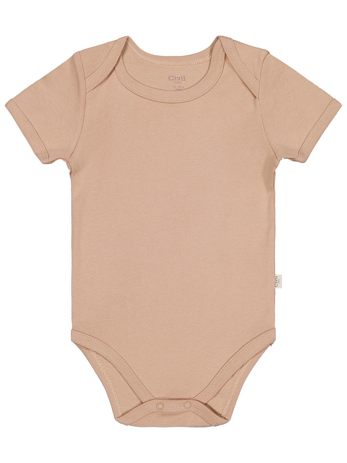 Civil Baby Düz Renkli Kısa Kol 1-3 Yaş Çıtçıtlı Badi - Kahverengi