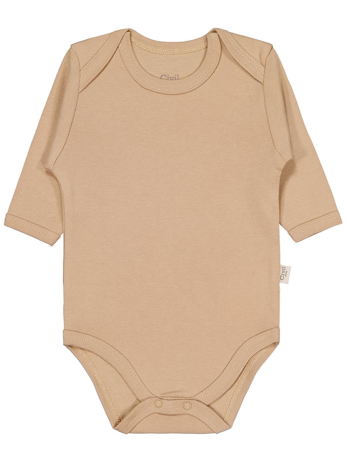 Civil Baby Düz Renkli Uzun Kol  Çıtçıtlı Badi - Kahverengi
