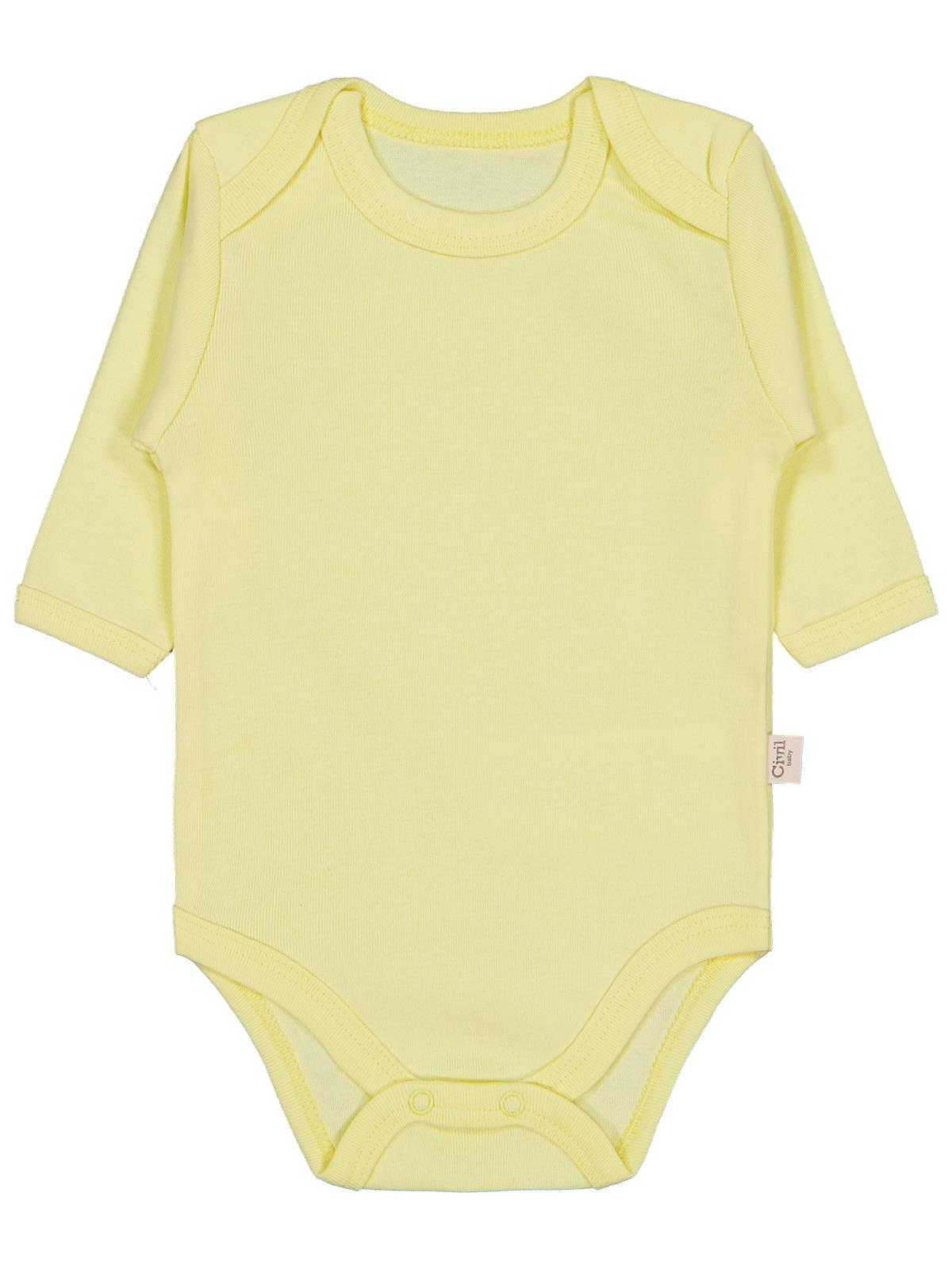 Civil Baby Düz Renkli Uzun Kol  Çıtçıtlı Badi - Sarı