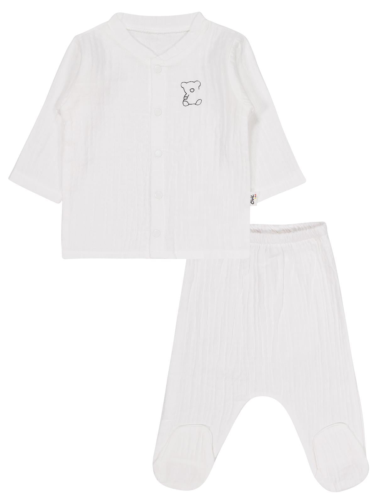 Civil Baby Ayıcık Baskılı 1-9 Ay Pijama Takımı - Ekru