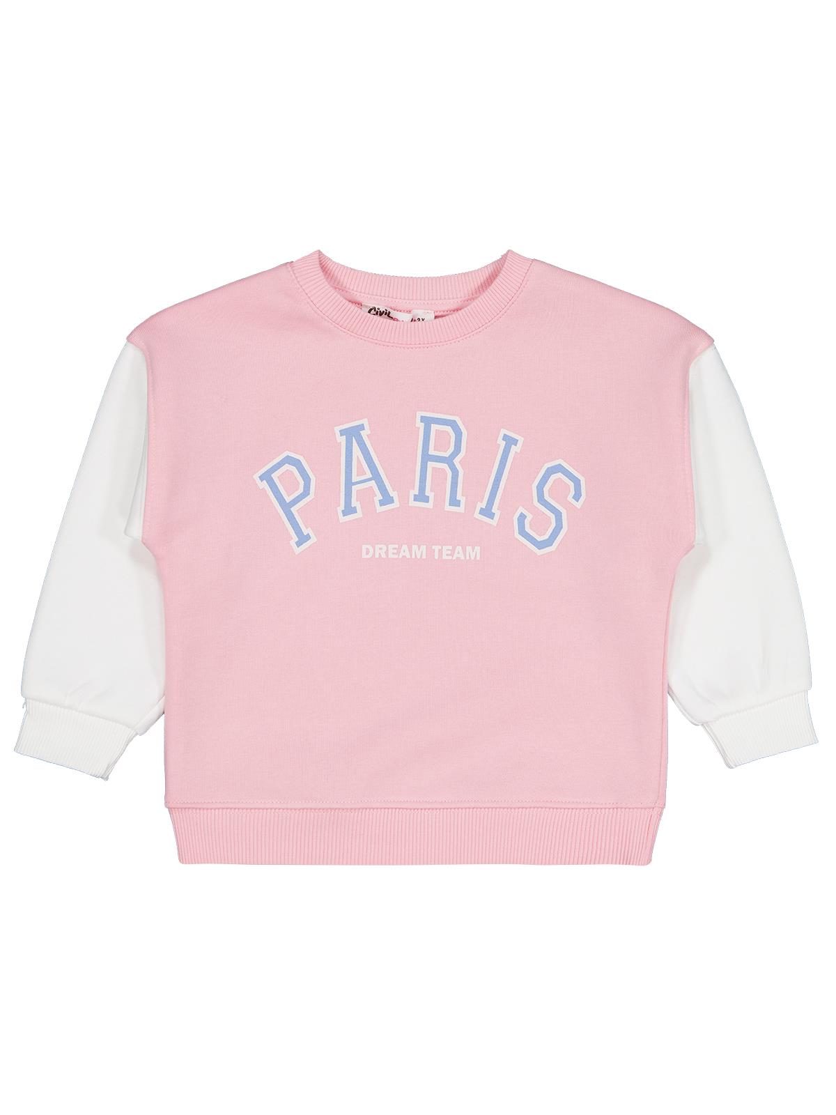 Civil Kız Çocuk Paris Baskılı Sweatshirt | 3 İp Uzun Kol | Okul Kreş ve Günlük Kullanım - Pembe