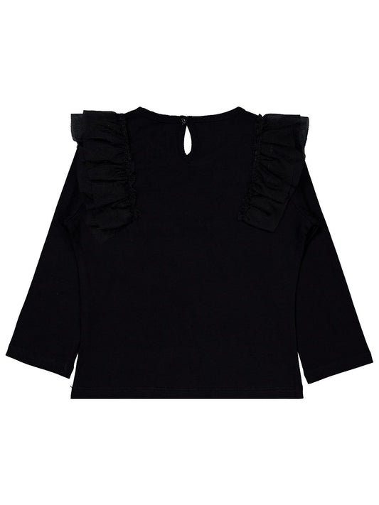 Civil Girls Kız Çocuk Tül Fırfırlı Sweatshirt | Süprem Uzun Kol | Okul Kreş ve Günlük Kullanım - Siyah