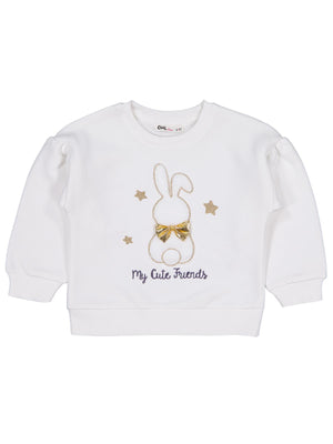 Civil Girls Tavşan Nakışlı 2-5 Yaş Sweatshirt - Ekru