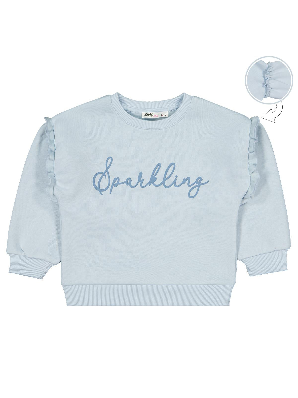 Civil Kız Çocuk SPARKLING Baskılı Sweatshirt | 3 İp Uzun Kol | Okul Kreş ve Günlük Kullanım - Mavi