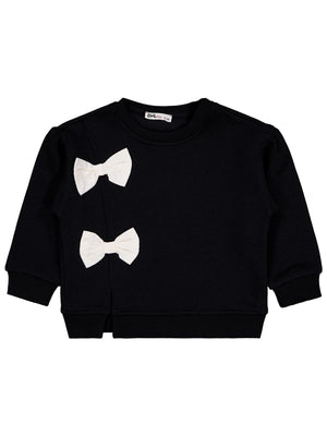 Civil Kız Çocuk Fiyaonklu Sweatshirt | 3 İp Uzun Kol Bisiklet Yaka | Okul Kreş ve Günlük Kullanım - Siyah