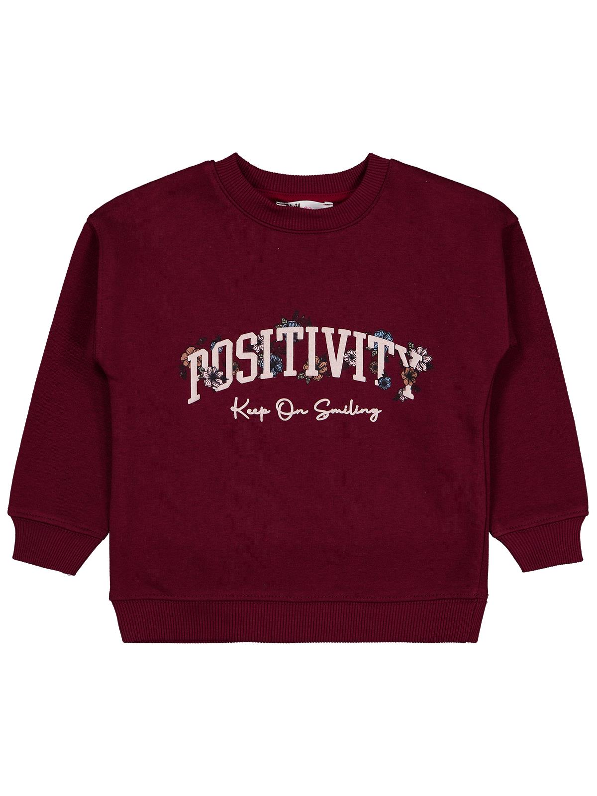 Civil Girls Kız Çocuk POSSITIVE Baskılı Sweatshirt | 3 İp Uzun Kol | Okul Kreş ve Günlük Kullanım - Bordo