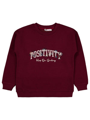 Civil Girls Kız Çocuk POSSITIVE Baskılı Sweatshirt | 3 İp Uzun Kol | Okul Kreş ve Günlük Kullanım - Bordo