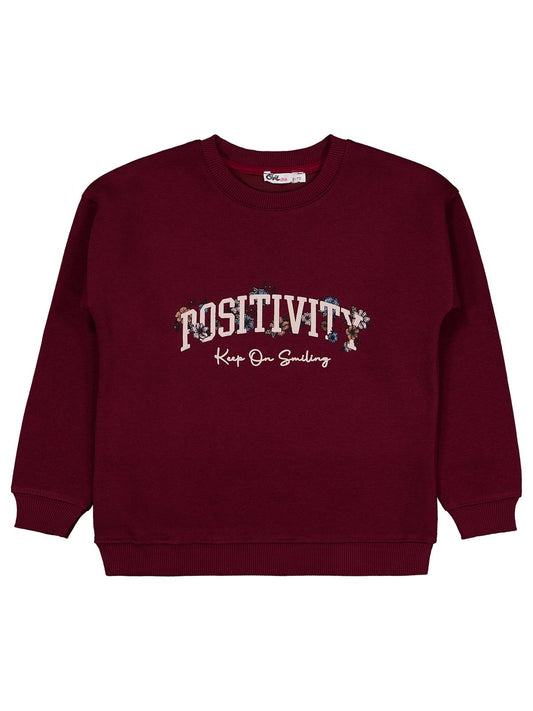 Civil Girls Kız Çocuk POSSITIVE Baskılı Sweatshirt | 3 İp Uzun Kol | Okul Kreş ve Günlük Kullanım - Bordo
