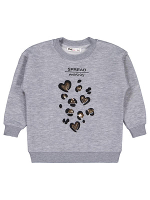 Civil Girls Kız Çocuk Leopar Baskılı Sweatshirt | 3 İp Uzun Kol | Okul Kreş ve Günlük Kullanım - Gri