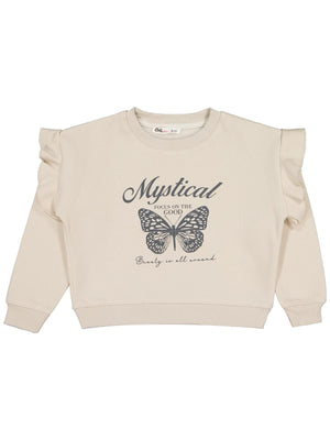 Civil Girls Kız Çocuk Kelebek Baskılı Sweatshirt | 3 İp Uzun Kol | Okul Kreş ve Günlük Kullanım - Bej