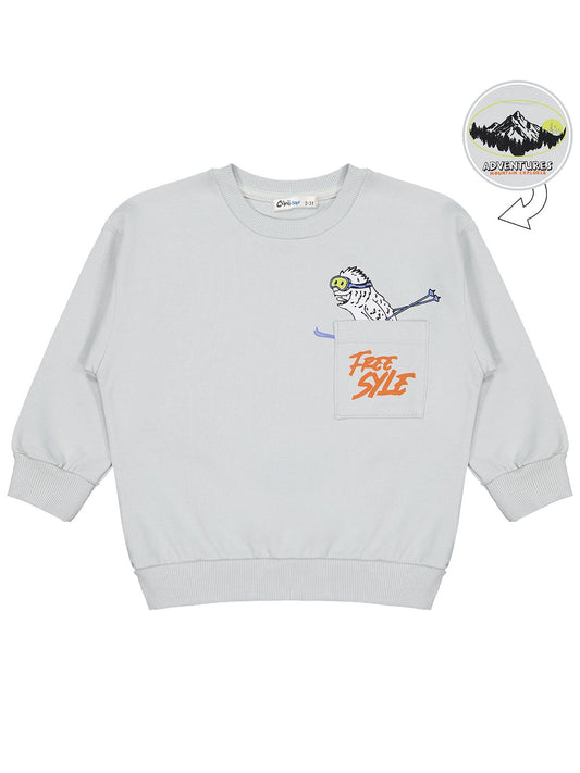 Civil Erkek Çocuk Karyoka Dikişli Sweatshirt | 2 İp Uzun Kol | Okul Kreş ve Günlük Kullanım - Gri