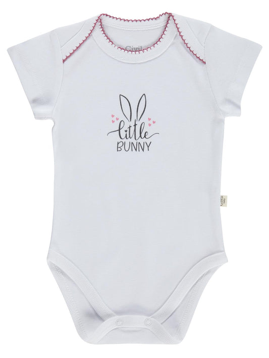 Civil Baby 3 lü Tavşan Empirmeli Kısa Kol 0-36 Ay Çıtçıtlı Badi - Pudra