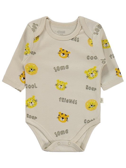 Civil Baby 3 lü Aslan Empirmeli Uzun Kol 0-36 Ay Çıtçıtlı Badi - Hardal
