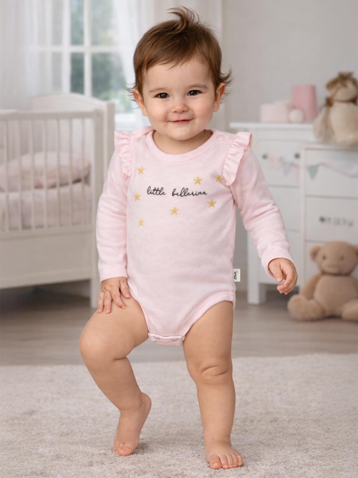 Civil Baby Yıldız Nakışlı 1-18 Ay Çıtçıtlı Badi - Pembe