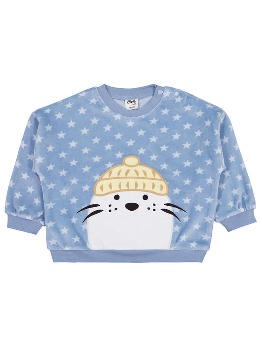 Civil Baby Fok Balığı Nakışlı 6-18 Ay Sweatshirt - Mavi