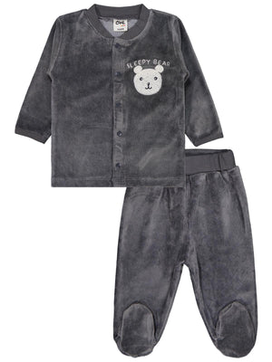 Civil Baby Ayıcık Süzene Nakışlı 1-9 Ay Pijama Takımı - Gri