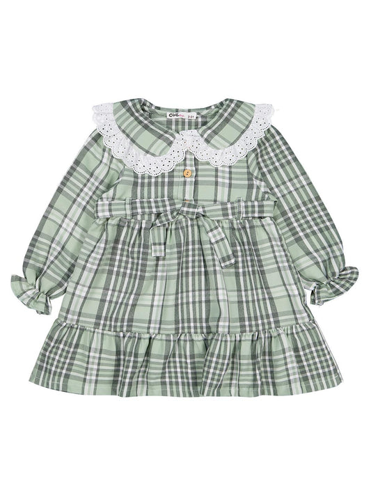 Civil Girls Ekose Desenli 2-5 Yaş Elbise - Yeşil